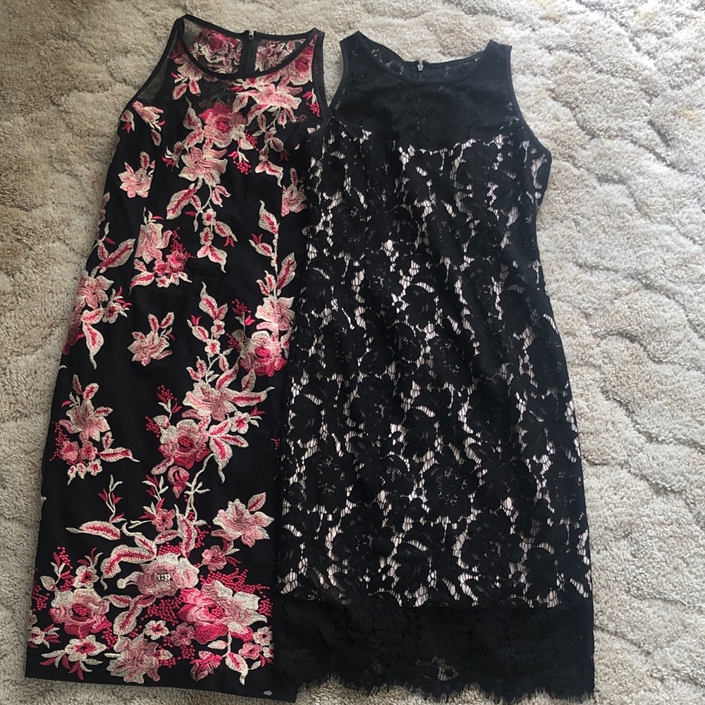 Black Lace Sheath Dress with Pink Floral Embroidery bundle
